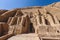 The main view of an Entrance to the Great Temple at Abu Simbel with Ancient Colossal statues of Ramesses II