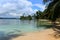 Main view of the southern beach at Pelicano Island, San Blas, Panama