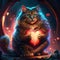 Maine Coon Cat hugging heart Cute cat with a red heart in his hands. Valentine\'s Day card. Generative AI animal ai