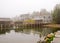 Maine fishing wharf in fog