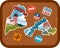 Maine, Maryland travel stickers with scenic attractions