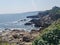 Maine, rock beach shoreline near light house