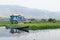 Maing Thauk, Myanmar - April 2019: traditional Burmese floating house on water in Inle lake