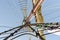 Mainmast and rope ladders to hold the sails of a sailboat