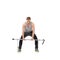 Maintaining a healthy lifestyle. A young man doing resistance training against a white background.