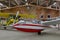 Maintenance, repair and storage hangar for glider and propeller aircraft. General aviation scene at small airfield