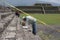 Maintenance worker in the pyramid of Teotihuacan