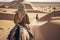 Majestic Adventure: Woman on Camelback Exploring the Mysterious Desert, ai generative