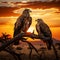 Majestic African eagle perched on a tree branch during sunset