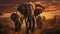 Majestic African elephants walking in the sunset generated by AI