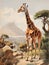 Majestic African Giraffe - Serene Savannah Landscape Artwork.