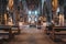 Majestic altar, walls, stained glass windows of the ancient Gothic Catholic Cathedral of Nuremberg, Germany