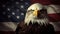 Majestic american bald eagle proudly perched on aged and distressed grunge american flag