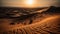 Majestic arid landscape, striped dunes, tranquil sunset, remote beauty generated by AI