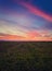 Majestic autumn sunset over a countryside open field. Soft and colorful clouds over empty plain land