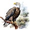 Majestic bald eagle on a branch - detailed watercolor illustration