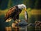 majestic bald eagle feasting on a freshly caught fish