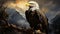 Majestic bald eagle flying over snowy mountain peak generated by AI