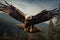 Majestic bald eagle soars, wings outstretched in a graceful flight