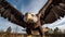 Majestic bald eagle spreads wings in flight generated by AI