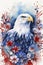 Majestic Bald Eagle with Watercolor Florals - Patriotic Artwork