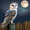 A majestic barn owl perched on a weathered wooden fencepost