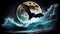 Majestic Bat Soaring Over Moonlit Ocean, Made with Generative AI