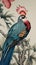 a majestic beautiful bird sitting on a tree in an embroidery japanese style, fantasy animal, generative ai technology