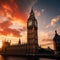 Majestic Big Ben at Sunset: Iconic Clock Tower in Londons Vibrant Skyline