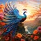 Majestic bird soaring through a vibrant fantasy landscape