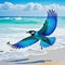 majestic bird soars above the crystal clear waters and sandy shores of a