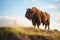 majestic bison bull standing atop a prairie hill