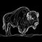 A majestic bison standing on a black background, with a white outline surrounding it.