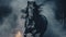 Majestic Black Horse Emerging from Ethereal Smoky Darkness GenerativeAI