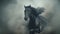 Majestic Black Horse Emerging from Ethereal Smoky Darkness GenerativeAI