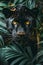 Majestic black panther with golden gaze in lush tropical jungle setting, capturing elusive beauty
