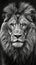 Majestic Black and White Lion on Dark Background. Generative AI