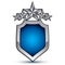 Majestic blue vector emblem with five silver decorative pentagon