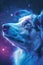 Majestic Blue Wolf in Cosmic Space with Stars Fantasy Animal Portrait