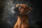 Majestic Boxer Dog Portrait with Elegant Posture and Dark Smoky Background, Studio Lighting and Sharp Details Showcasing Pet