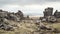 Majestic British Landscape: A Hazy Plateau With Giant Rocks