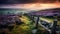 Majestic British Landscape: Lavender Hills And Stone Fence