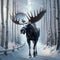 Majestic Bull Moose Running Wintertime Wilderness Wildlife Snowy Forest Canada AI Generated
