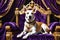 Majestic Canine Throne: Humanoid Dog Donned in Regal Attire, Seated on a Grandiose Mahogany-Carved Throne