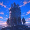 Majestic Castle Summit with Knights, Epic Fantasy Scene