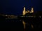 Majestic Cathedral-Basilica of Our Lady of the Pillar in Zaragoza illuminated at night