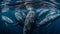 Majestic cetaceans swim in tranquil blue waters, a natural adventure generated by AI