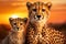 Majestic cheetah family roaming african savannah at sunset, capturing natures beauty