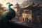 Majestic Chinese Peacock in Front of Enchanting Temple