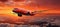 Majestic commercial jetliner soaring through dramatic sunset cloudscape in travel concept